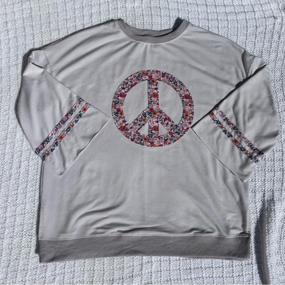 Peace, Love, and Flowers Floral Patch Pullover - Oversized Boho Sweatshirt